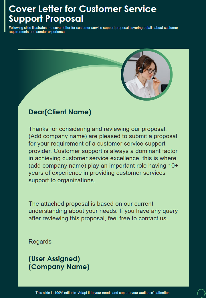 Cover Letter for Customer Service Support Proposal 