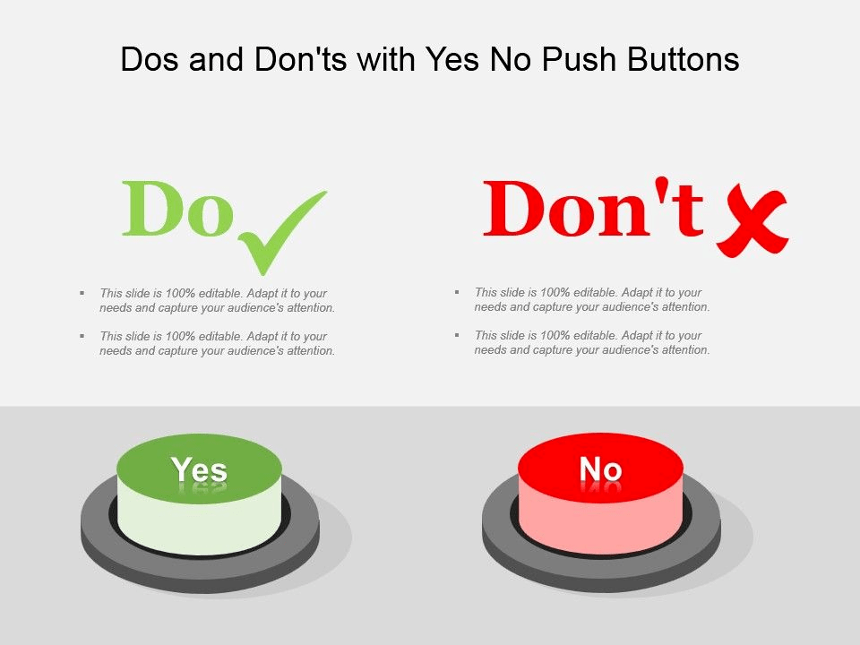 Dos And Donts With Yes No Push Buttons Powerpoint Template