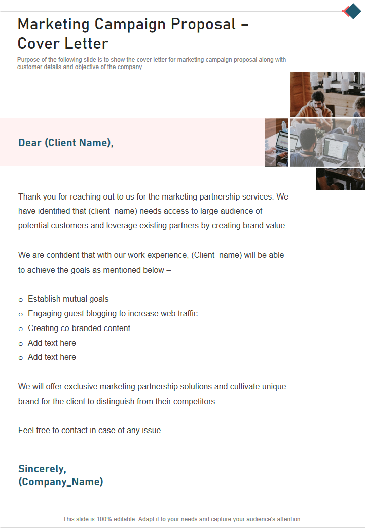Marketing Campaign Proposal – Cover Letter 