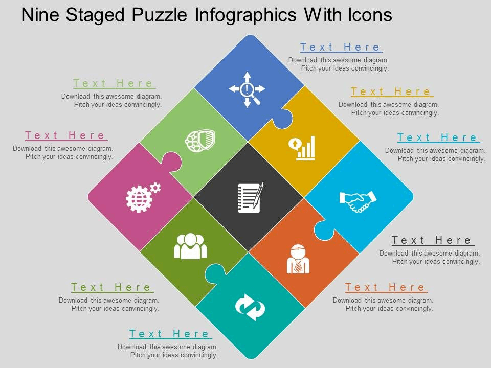 Nine Staged Puzzle Infographics With Icons Flat Powerpoint Design