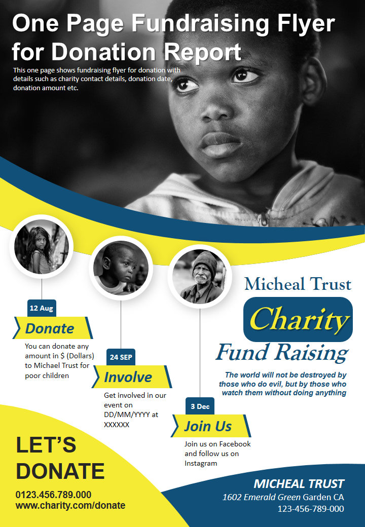 One Page Fundraising Flyer for Donation Report 