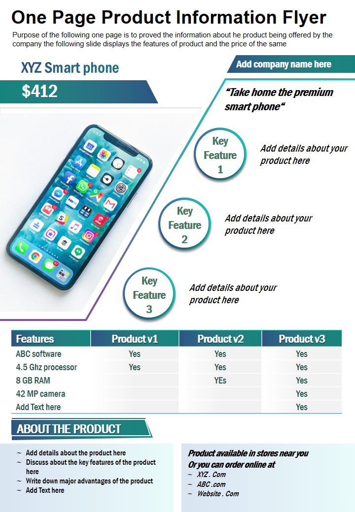 One Page Product Information Flyer 