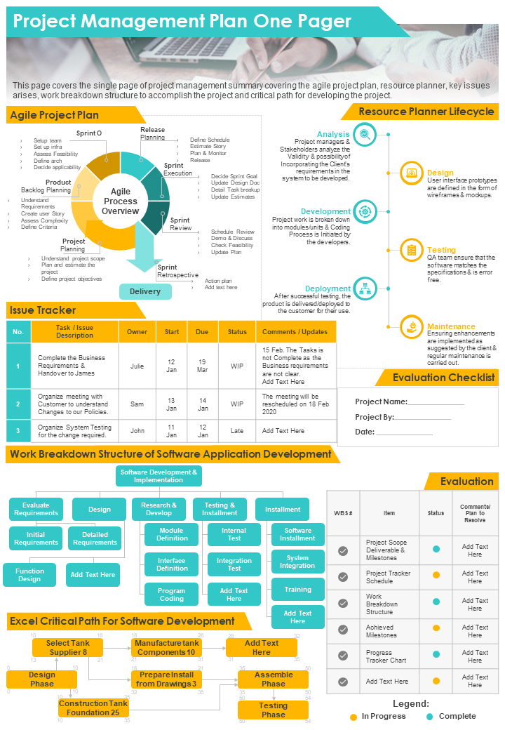 Project Management Plan One Pager