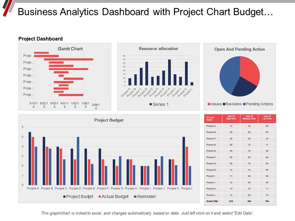 Business Analytics Dashboard With Project Chart Budget Resource Allocation