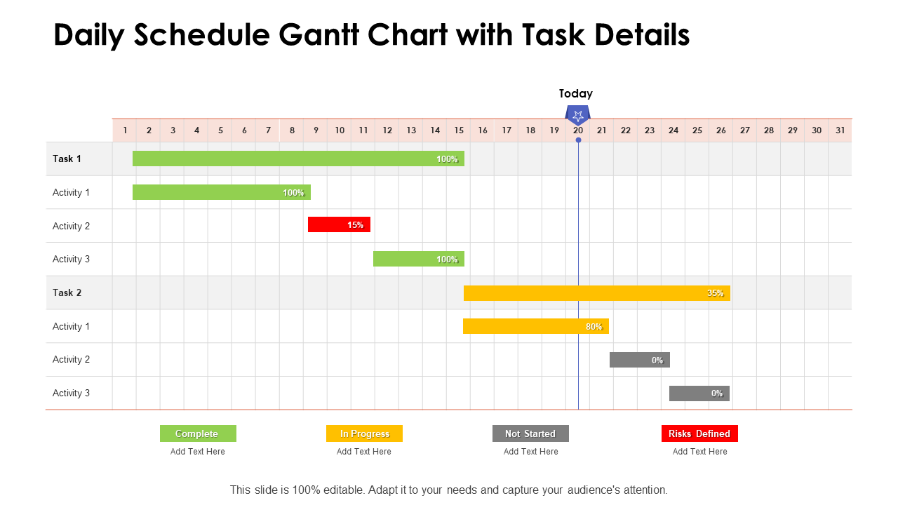 Daily Schedule Gantt Chart With Task Details PPT