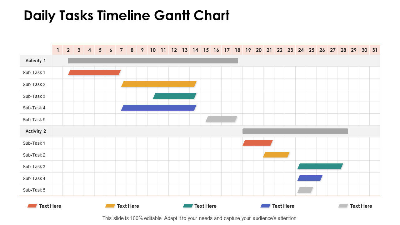 Daily Tasks Timeline Gantt Chart PPT