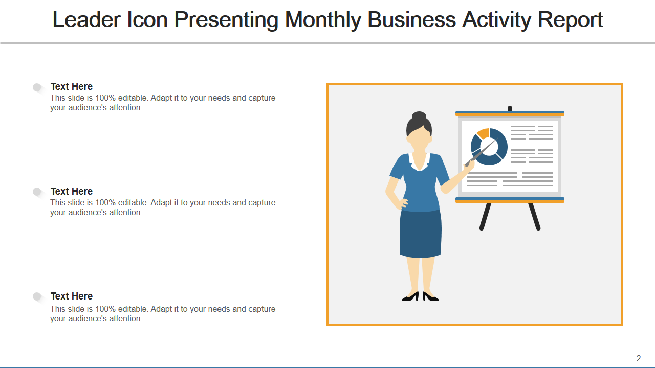 Leader Icon Presenting Monthly Business Activity Report 