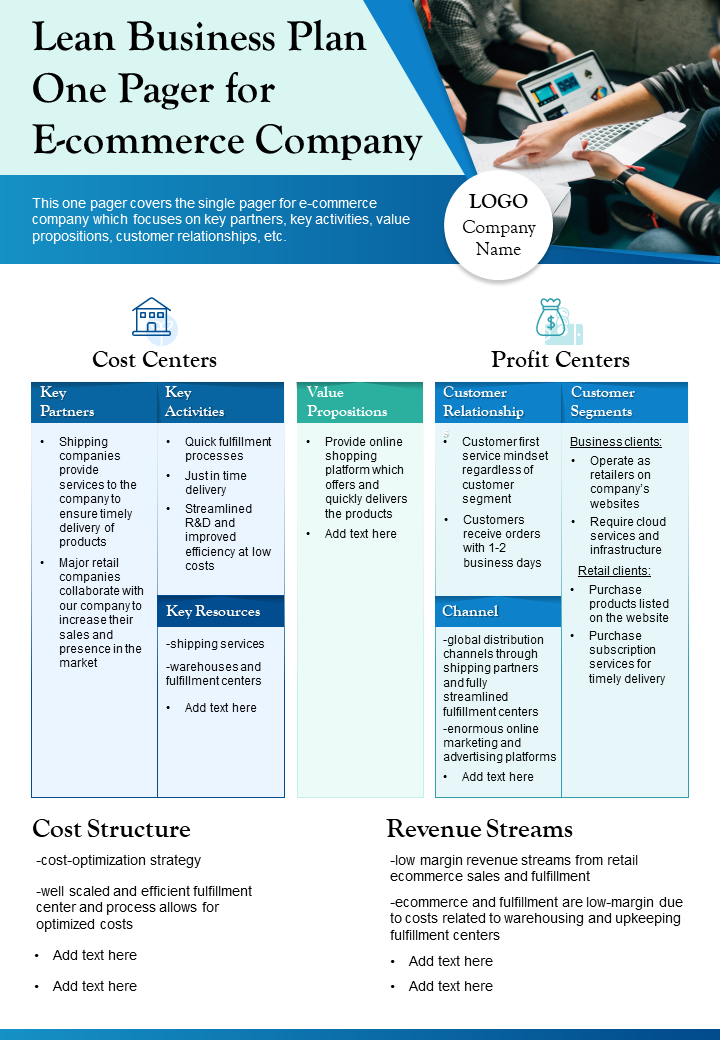 Lean Business Plan One Pager For E Commerce Company