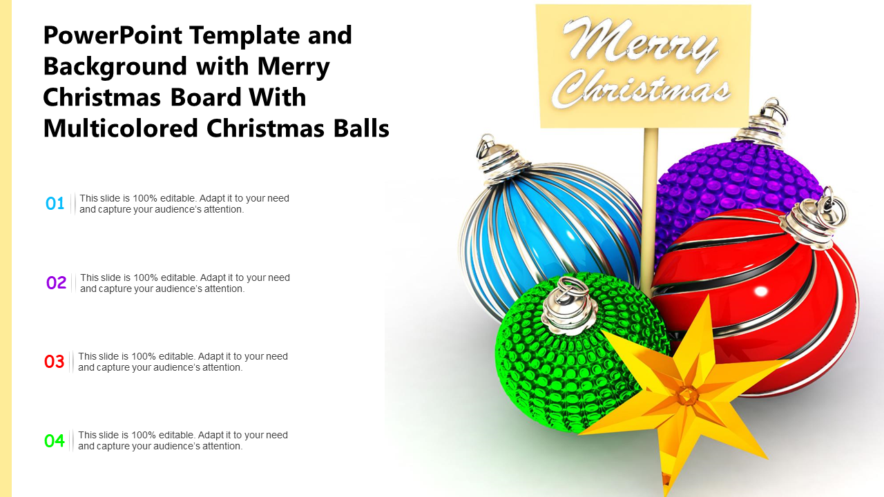 Merry Christmas Board With Multicolored Christmas Balls Stock Photo
