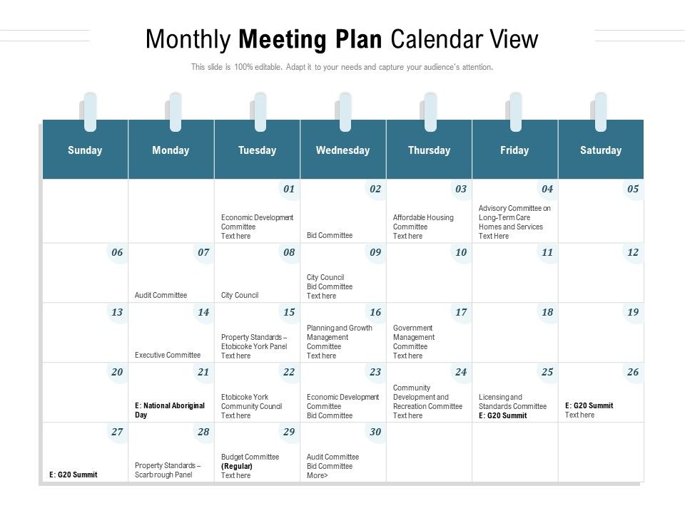 Monthly Meeting Plan Calendar
