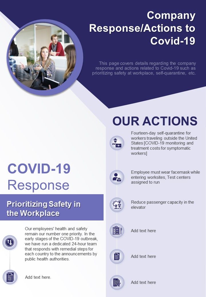 One Page Company Response Actions To COVID 19