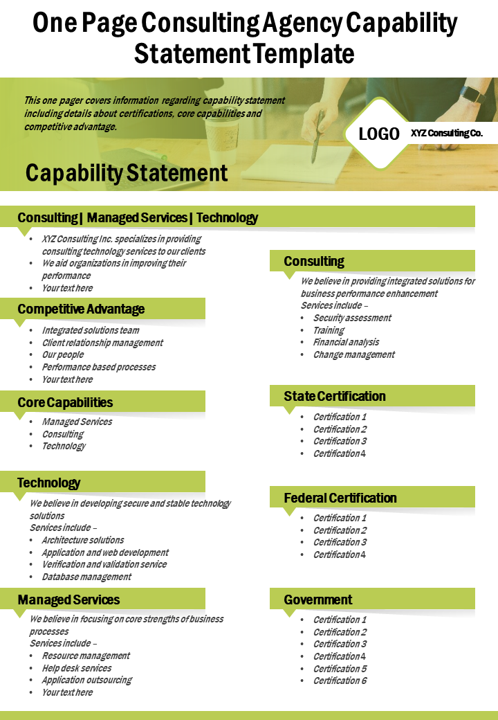 One Page Consulting Agency Capability Statement Template
