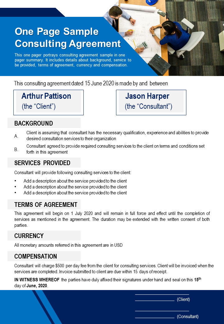 One Page Sample Consulting Agreement