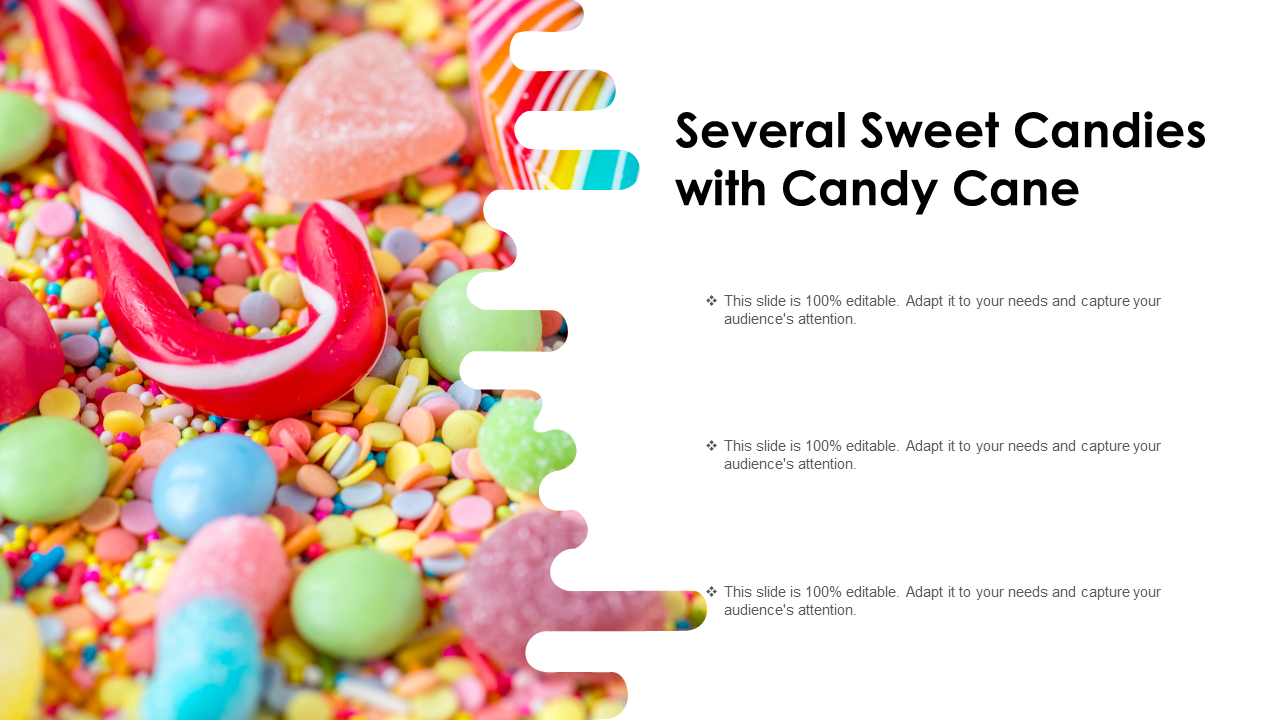 Several Sweet Candies With Candy Cane