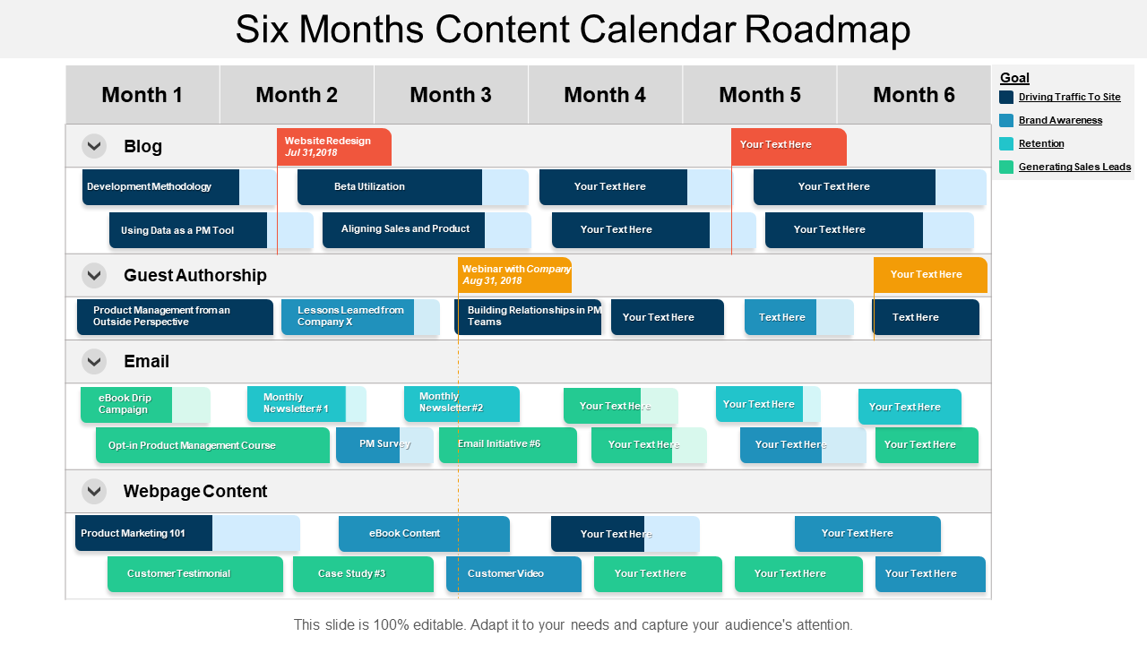 Six Months Content Calendar Roadmap