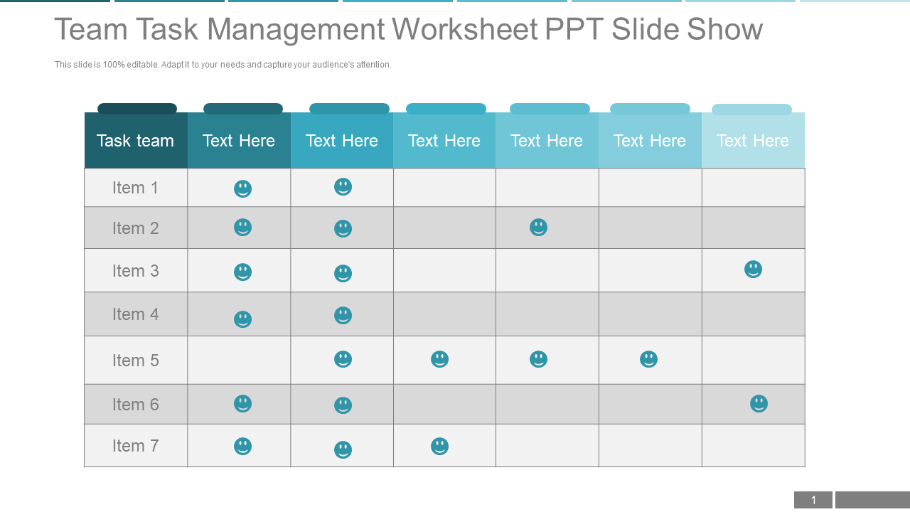 Team Task Management Worksheet PPT Slide Show