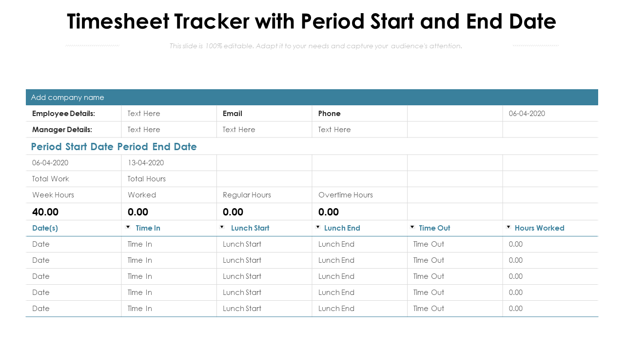Timesheet Tracker With Period Start And End Date