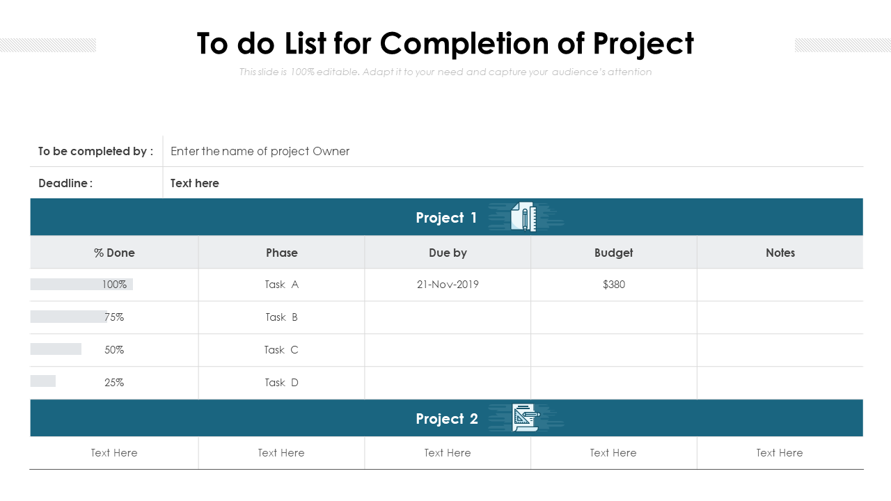 To Do List For Completion Of Project