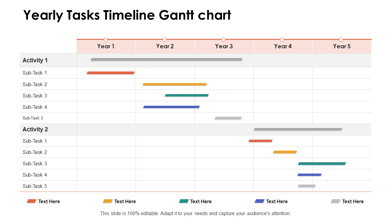 Yearly Tasks Timeline Gantt Chart PPT
