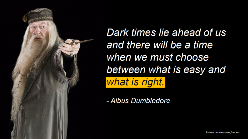 Album Dumbledore Zitat über dunkle Zeiten