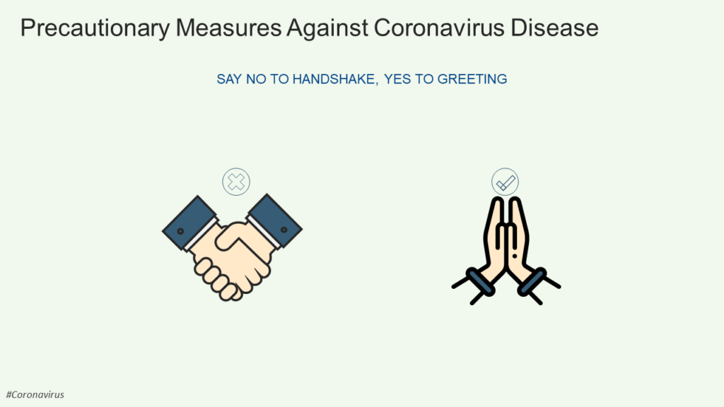 Precaución de coronavirus sin diseño PPT de apretón de manos