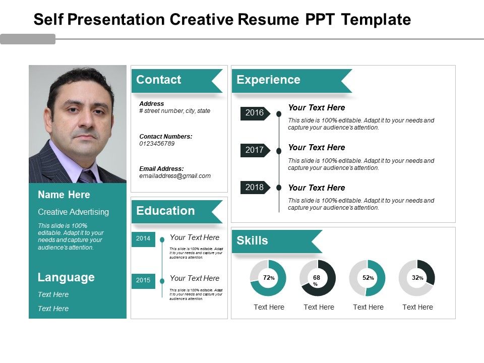 Self Presentation Creative Resume Ppt Template Presentation Powerpoint Images Example Of Ppt Presentation Ppt Slide Layouts
