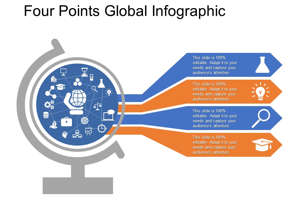 Globale Infografik mit vier Punkten Kostenlose PowerPoint-Vorlage