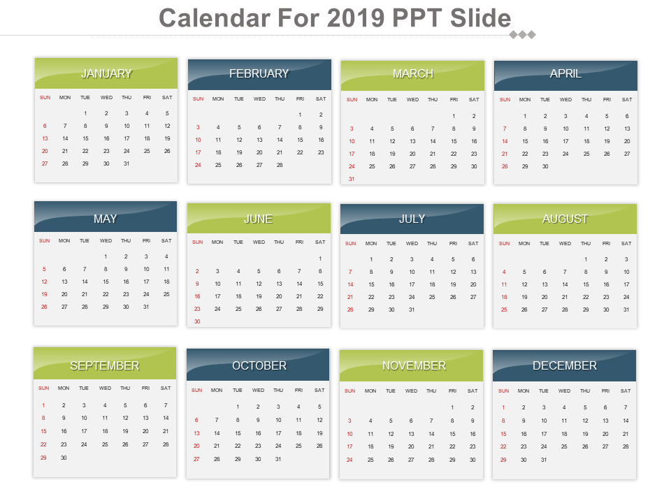Calendrier pour le modèle PPT 2019
