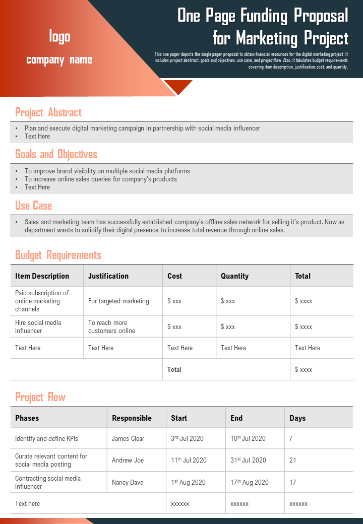 One Page Funding Proposal Template