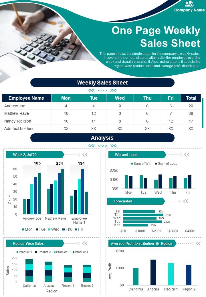 One Page Weekly Sales Sheet