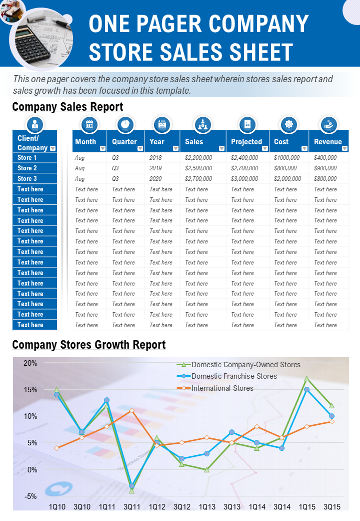 One Pager Company Store Sales Sheet Presentation Report Infographic