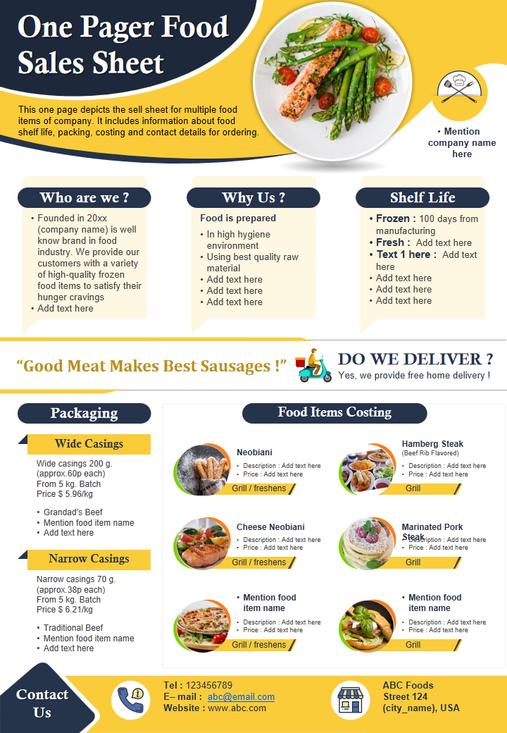 One Pager Food Sales Sheet