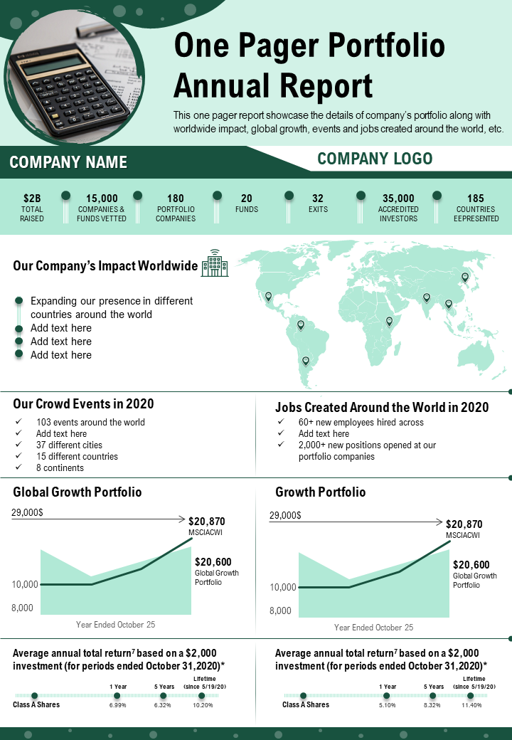 One Pager Portfolio Annual Report Presentation Report Infographic