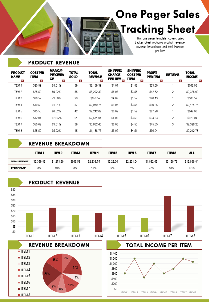 One Pager Sales Tracking Sheet