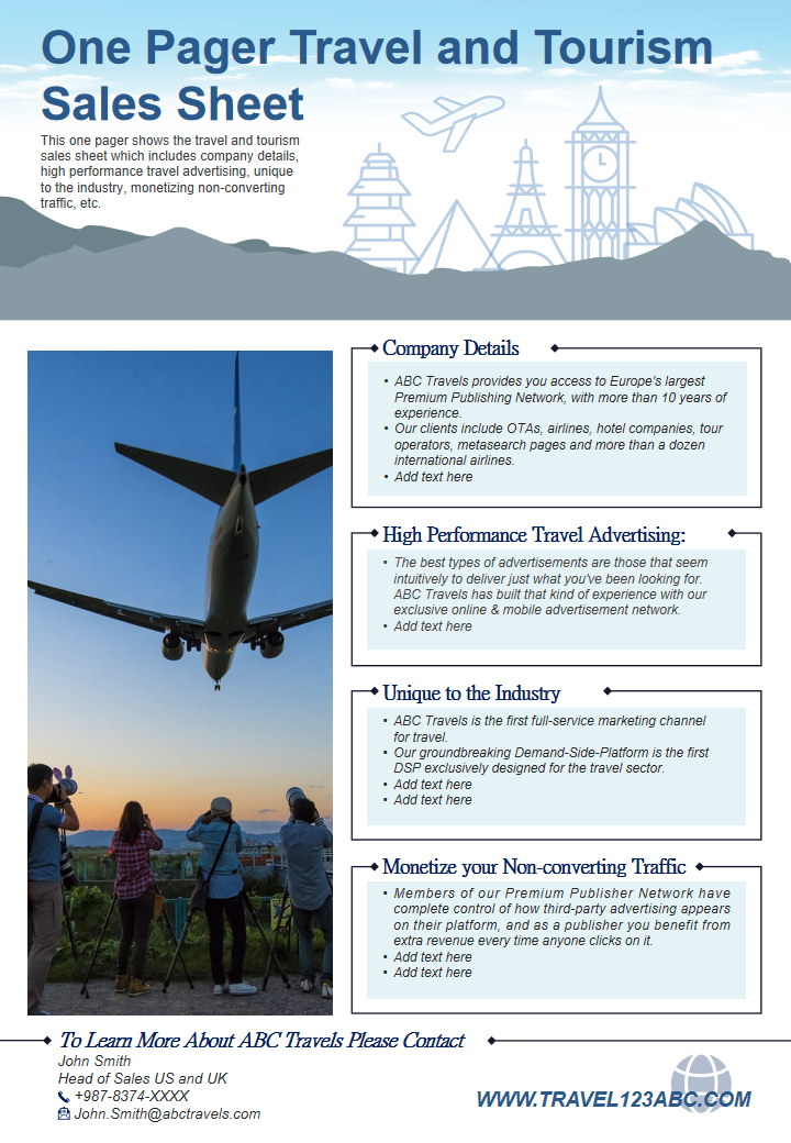 One Pager Travel and Tourism Sales Sheet