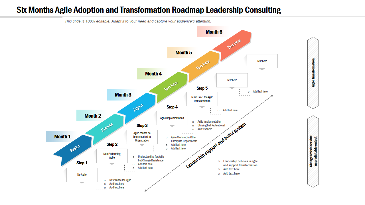 Six Months Agile Adoption and Transformation Roadmap Leadership Consulting 