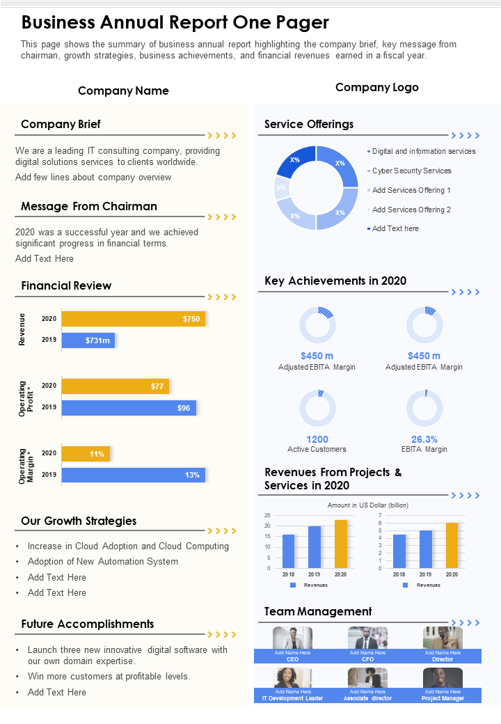 One Page Business Annual Report Template