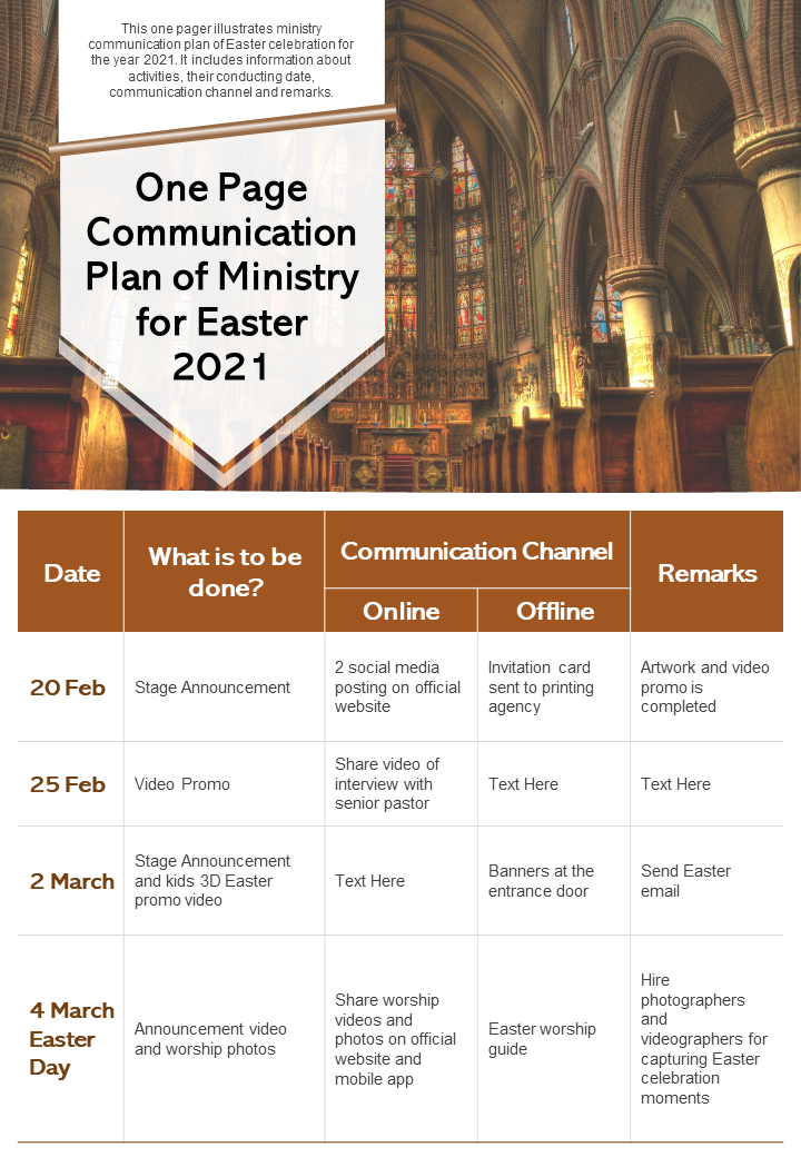 One Page Communication Plan of Ministry 