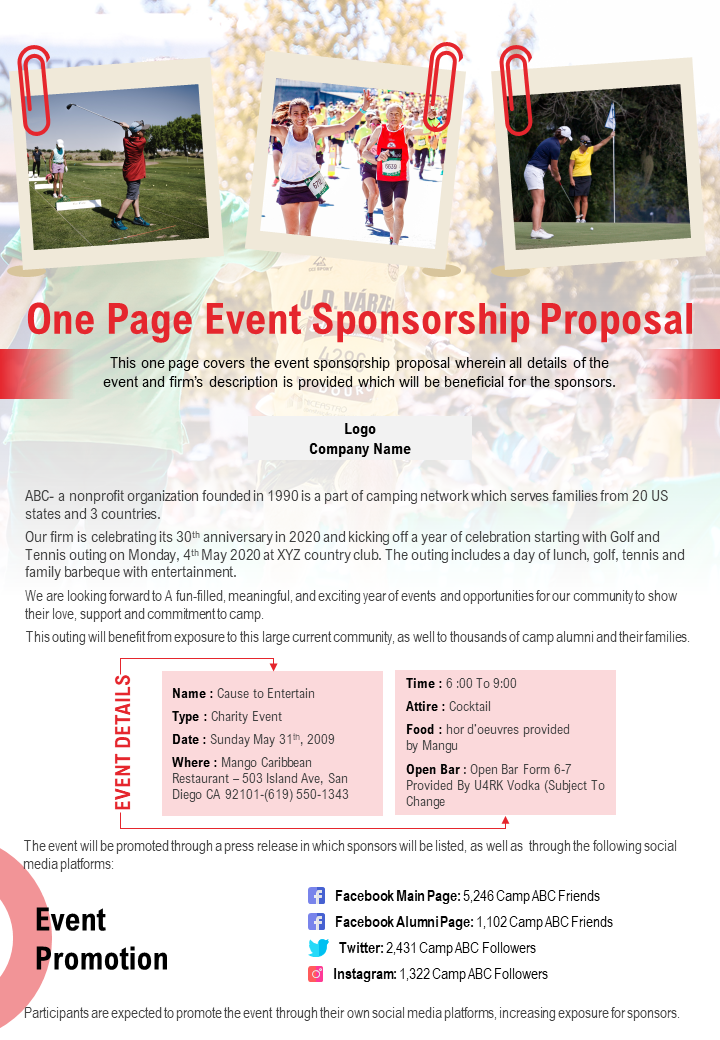 One Page Event Sponsorship PowerPoint Template