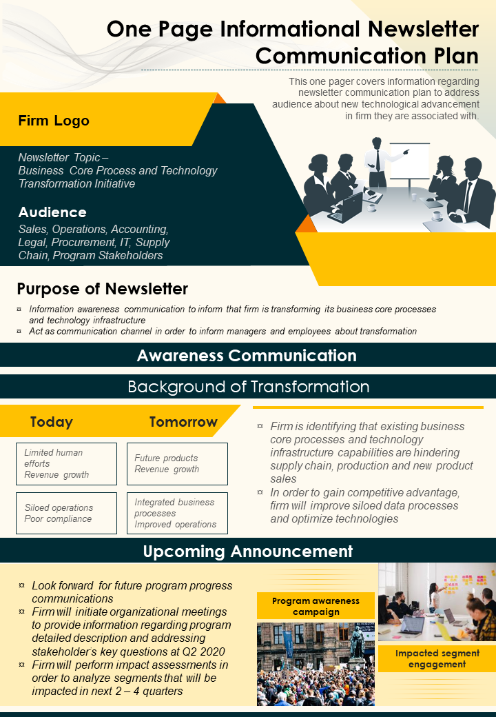 One Page Informational Newsletter Communication Plan 