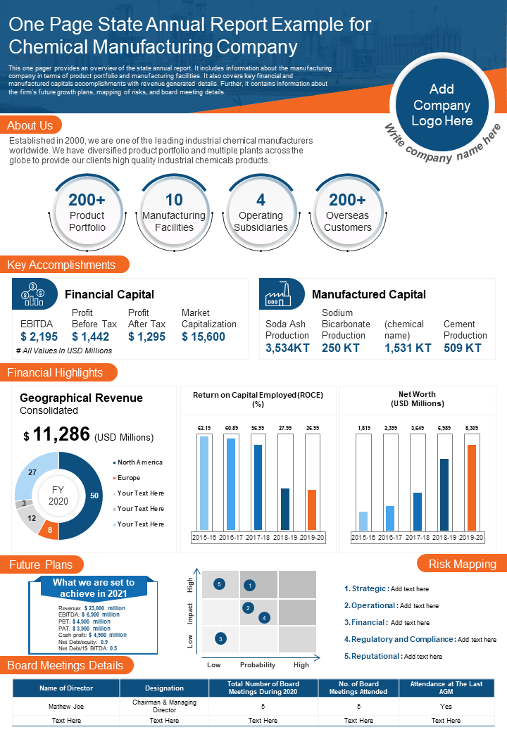 One Page Chemical Manufacturing Company Annual Report
