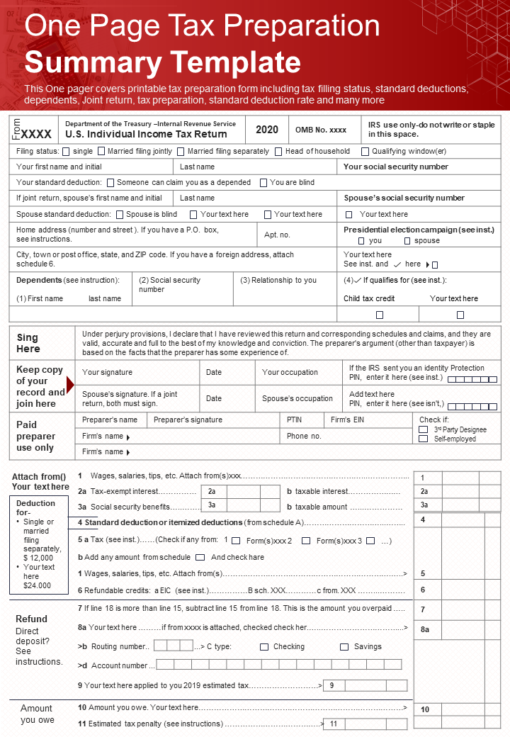 One Page Tax Preparation Summary Template