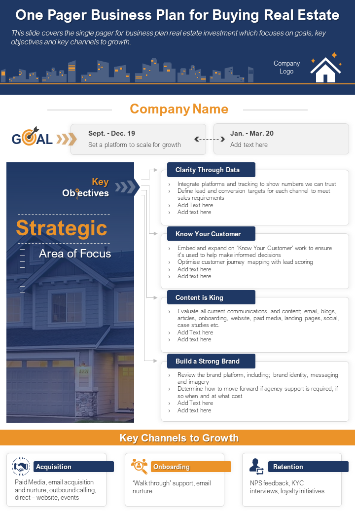 One Page Business Plan for Buying Real Estate Template