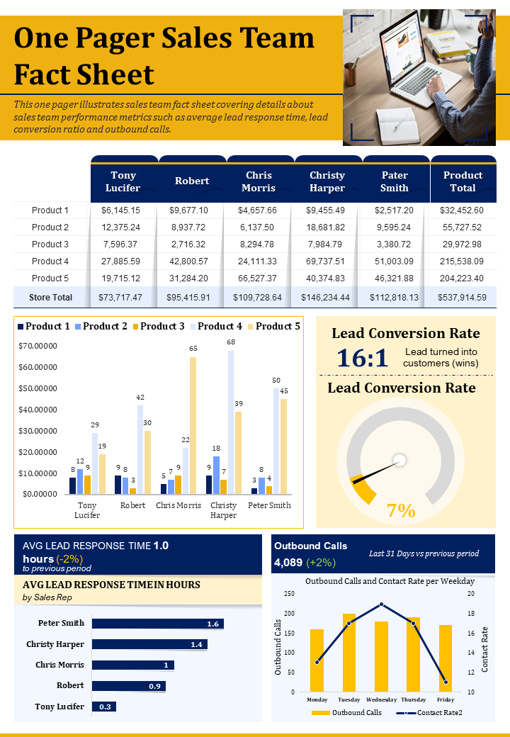 One Pager Sales Team Fact Sheet Presentation