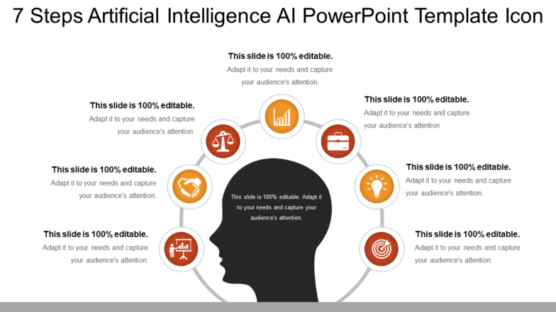 7 Steps Artificial Intelligence AI PowerPoint Template Icon PowerPoint Slides