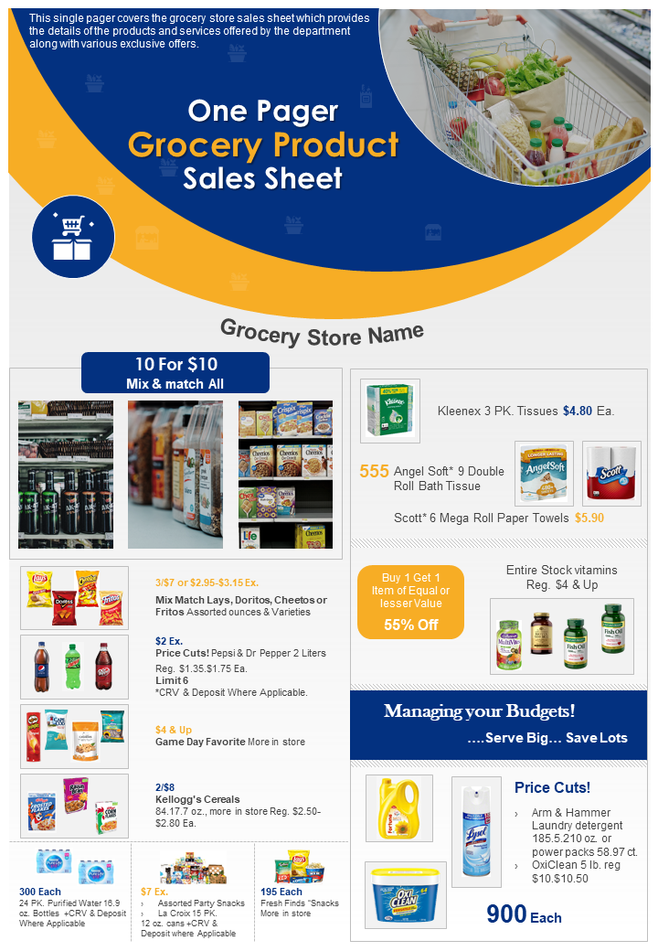 One Pager Grocery Product Sales Sheet Presentation Report Infographic