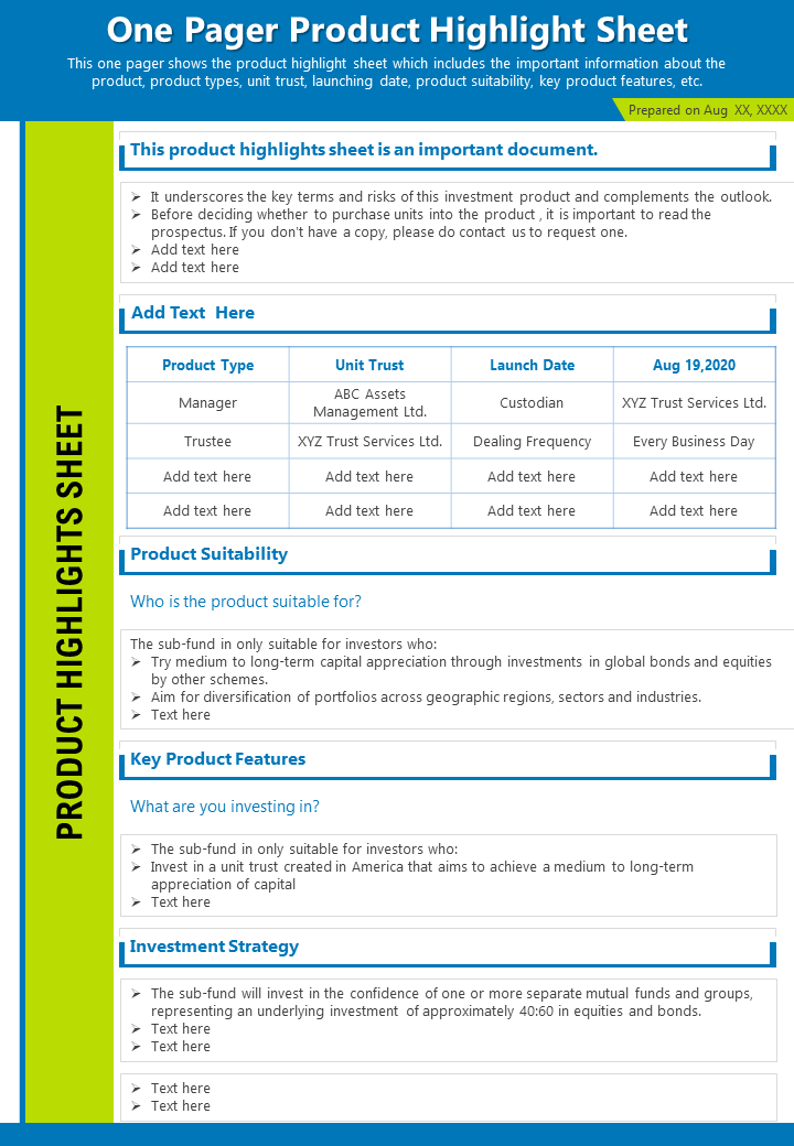 One Pager Product Highlight Sheet Presentation Report Infographic