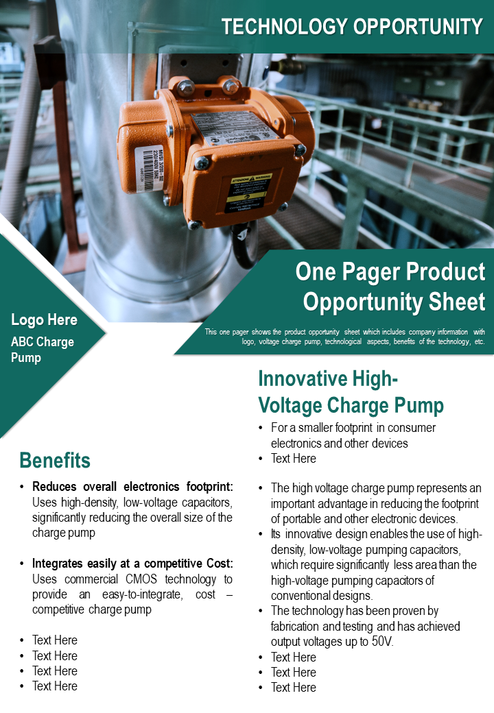 One Pager Product Opportunity Sheet Presentation Report Infographic PPT