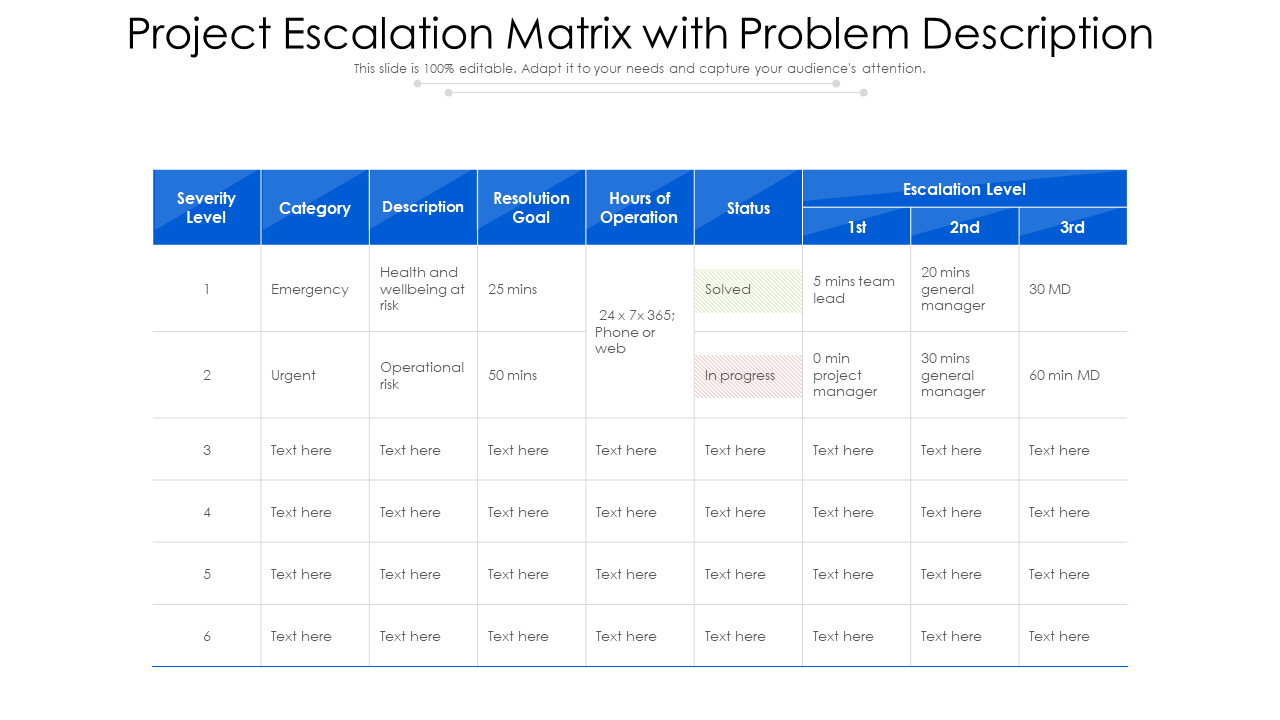 Project Escalation Matrix With Problem Description