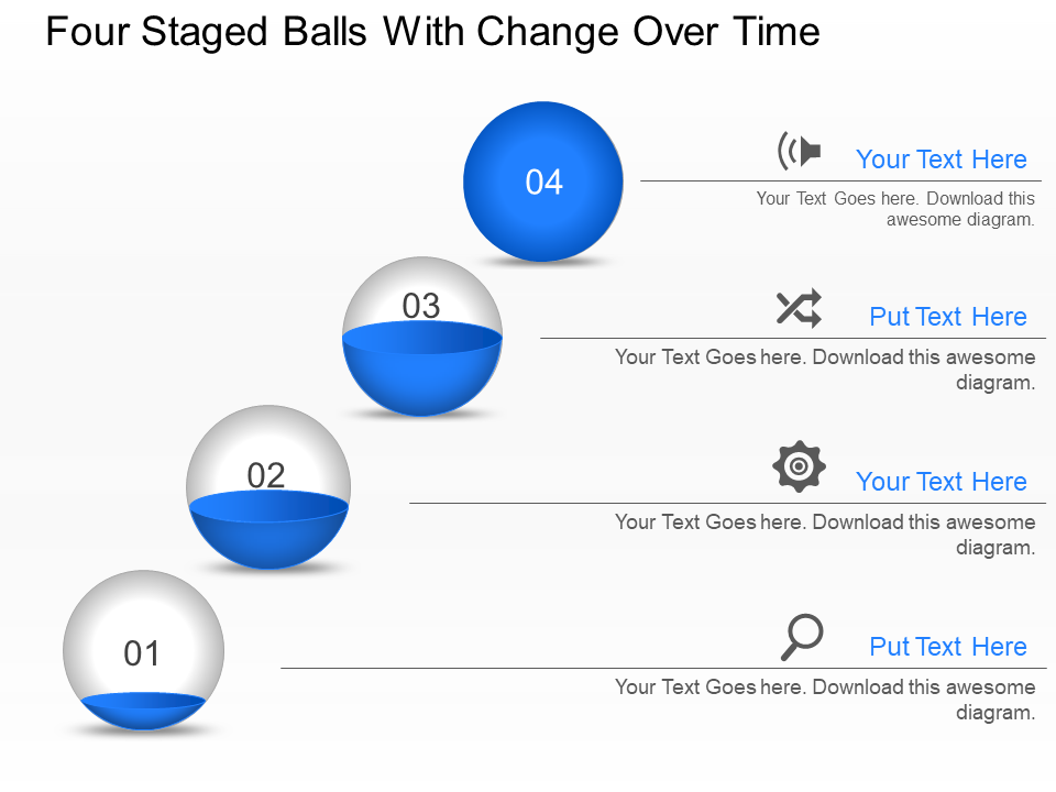 Quatro bolas encenadas com mudança ao longo do tempo slide de modelo do PowerPoint